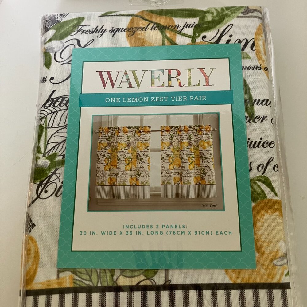 Waverly Lemon Zest 2 pc. Rod Pocket Window Tier Curtain Pair New.